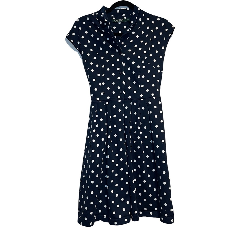 Lauren Ralph Lauren Navy and White Polka Dot Midi Dress